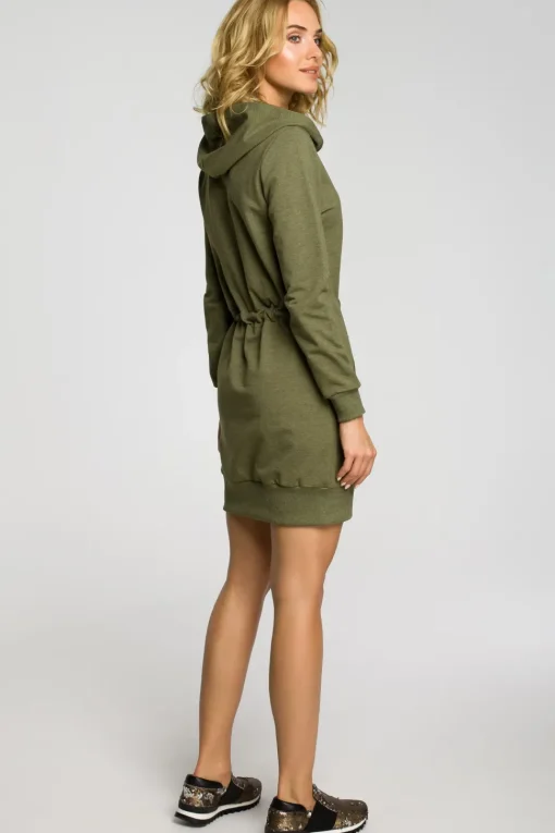 Dresowa sukienka kangurka z kapturem - khaki