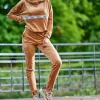 Dresowe spodnie z weluru - beżowe