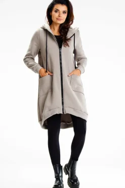 Długa bluza damska oversize - szara