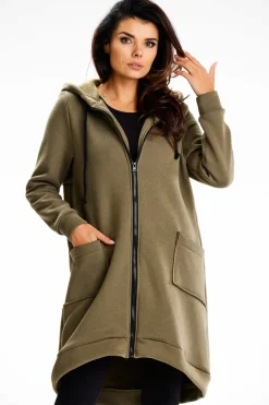 Długa bluza damska oversize - khaki