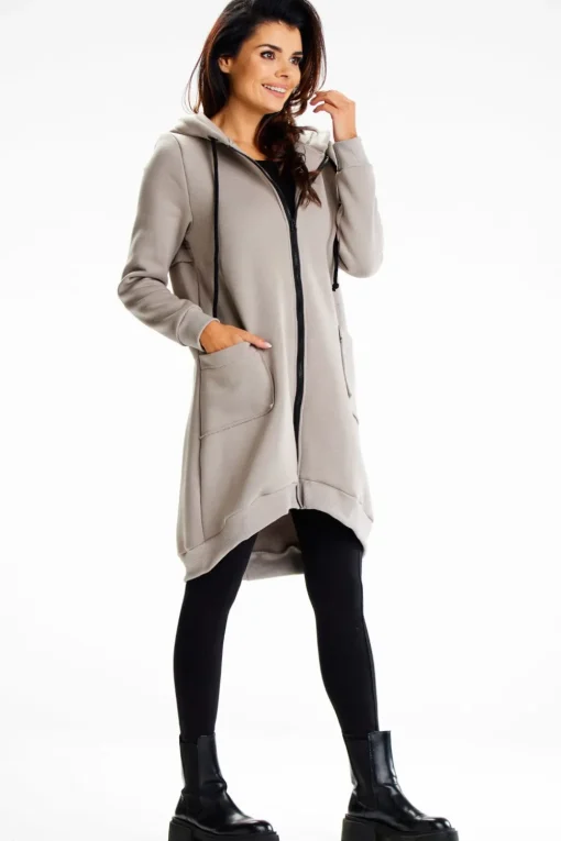 Długa bluza damska oversize - szara