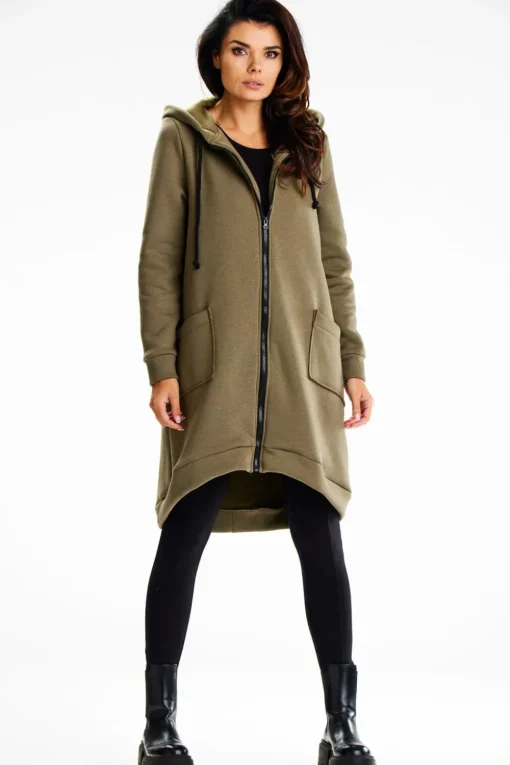 Długa bluza damska oversize - khaki