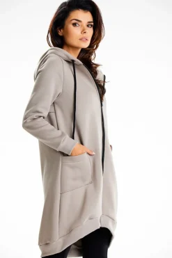 Długa bluza damska oversize - szara