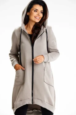 Długa bluza damska oversize - szara