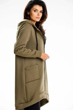 Długa bluza damska oversize - khaki