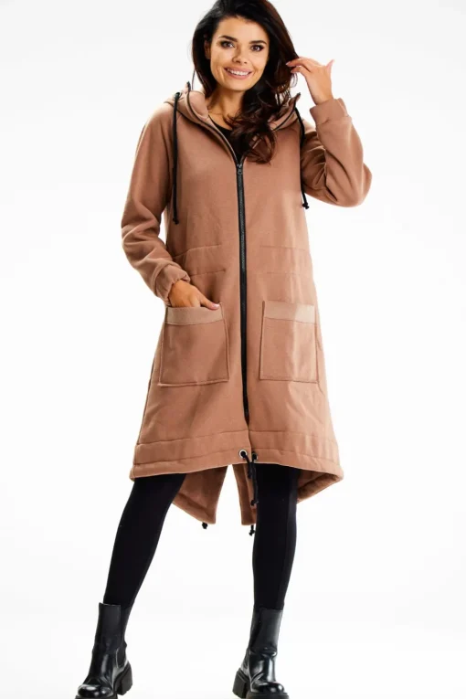 Długa bluza sportowa typu parka - beżowa