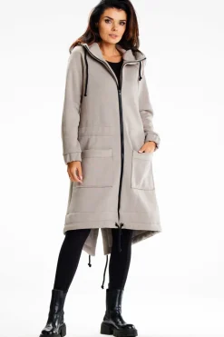 Długa bluza sportowa typu parka - szara