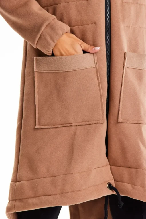 Długa bluza sportowa typu parka - beżowa