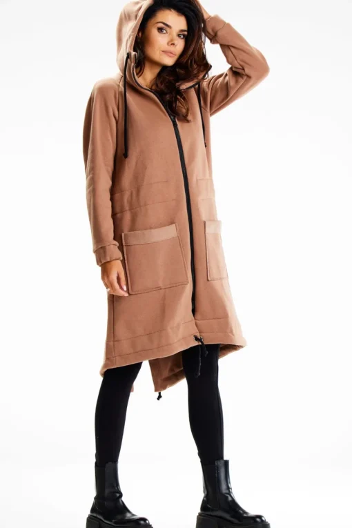 Długa bluza sportowa typu parka - beżowa
