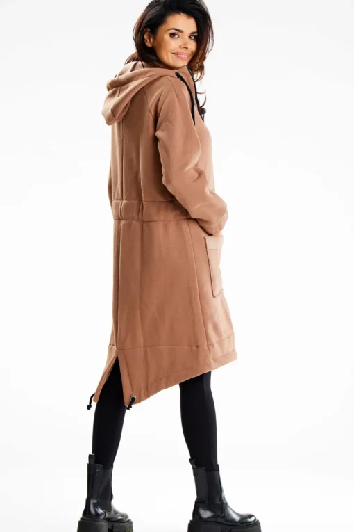 Długa bluza sportowa typu parka - beżowa