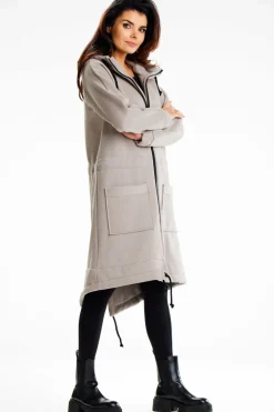 Długa bluza sportowa typu parka - szara
