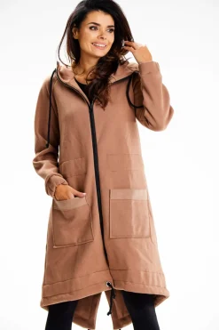 Długa bluza sportowa typu parka - beżowa