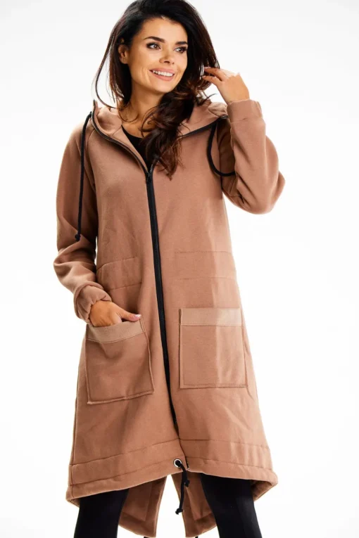 Długa bluza sportowa typu parka - beżowa
