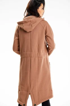 Długa bluza sportowa typu parka - beżowa