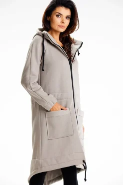 Długa bluza sportowa typu parka - szara
