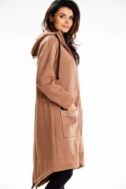 Długa bluza sportowa typu parka - beżowa