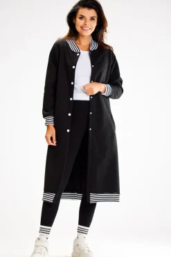 Długa bluza typu parka ze stójką - czarna