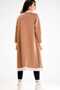 Długa bluza typu parka ze stójką - beżowa