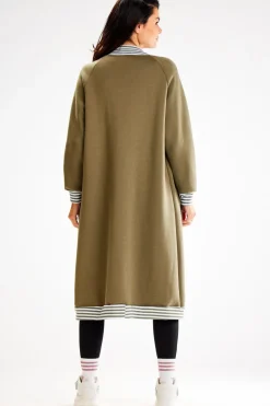 Długa bluza typu parka ze stójką - khaki