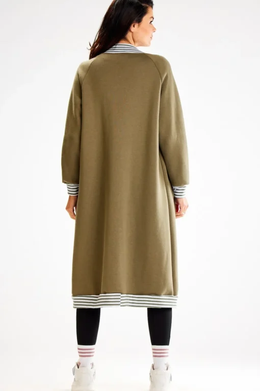 Długa bluza typu parka ze stójką - khaki