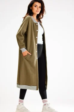 Długa bluza typu parka ze stójką - khaki