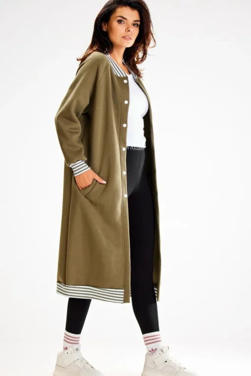 Długa bluza typu parka ze stójką - khaki