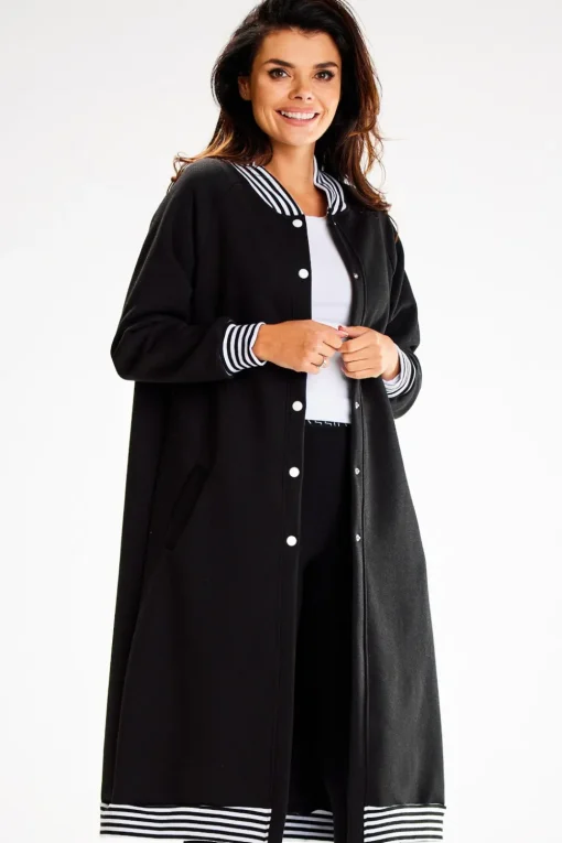 Długa bluza typu parka ze stójką - czarna