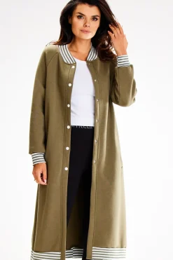 Długa bluza typu parka ze stójką - khaki