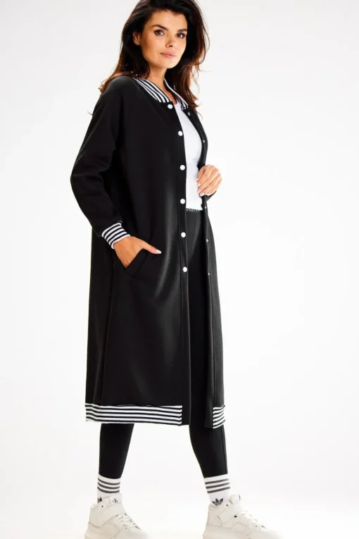 Długa bluza typu parka ze stójką - czarna