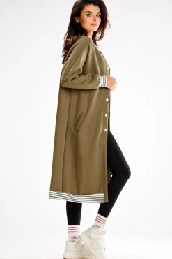 Długa bluza typu parka ze stójką - khaki
