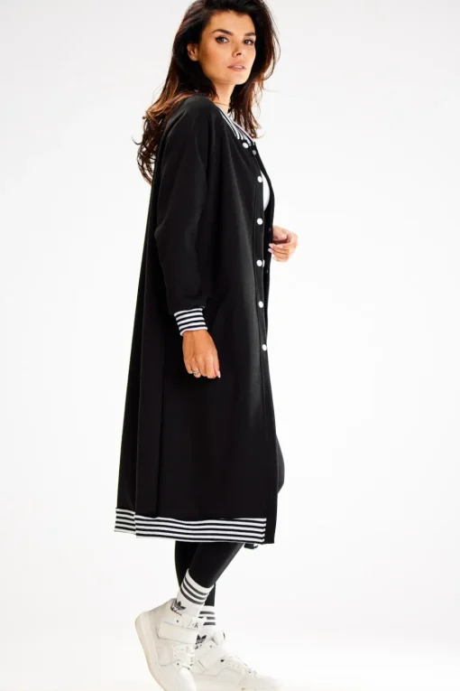Długa bluza typu parka ze stójką - czarna