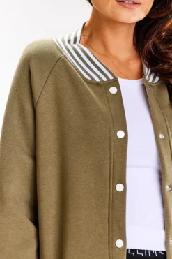 Długa bluza typu parka ze stójką - khaki