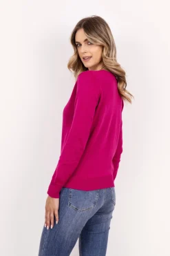 Dzianinowy sweter z dekoltem w serek - amarantowy