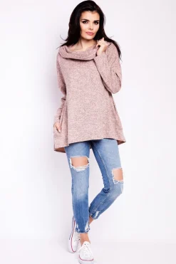 Elegancka bluza damska z kapturem - różowa