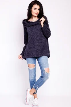 Elegancka bluza damska z kapturem - granatowa