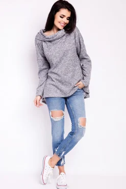 Elegancka bluza damska z kapturem - szara