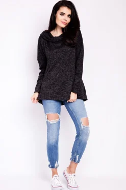 Elegancka bluza damska z kapturem - grafitowa
