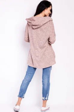 Elegancka bluza damska z kapturem - różowa