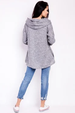 Elegancka bluza damska z kapturem - szara