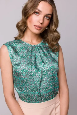 Elegancka bluzka bez rękawów z nadrukiem - model 1