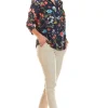 Elegancka bluzka damska w kwiaty - granatowa