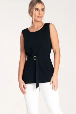 Elegancka bluzka z paskiem w talii - granatowa