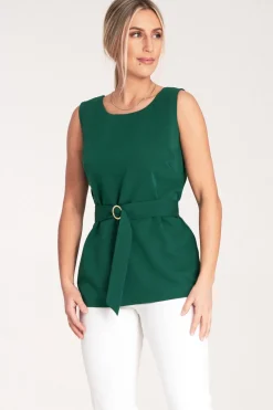 Elegancka bluzka z paskiem w talii - zielona
