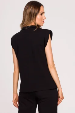 Elegancka bluzka z poduszkami na ramionach - czarna