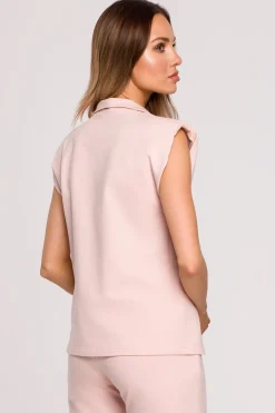 Elegancka bluzka z poduszkami na ramionach - cukierkowo-różowa