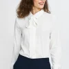 Elegancka bluzka z szarfą pod szyją - ecru