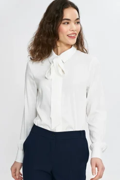 Elegancka bluzka z szarfą pod szyją - ecru