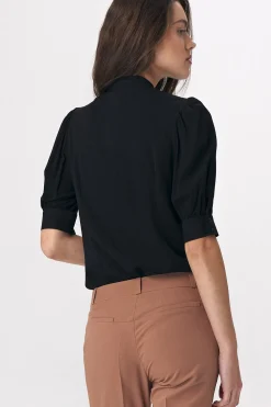 Elegancka bluzka z wiązaniem - czarna