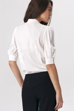 Elegancka bluzka z wiązaniem - ecru