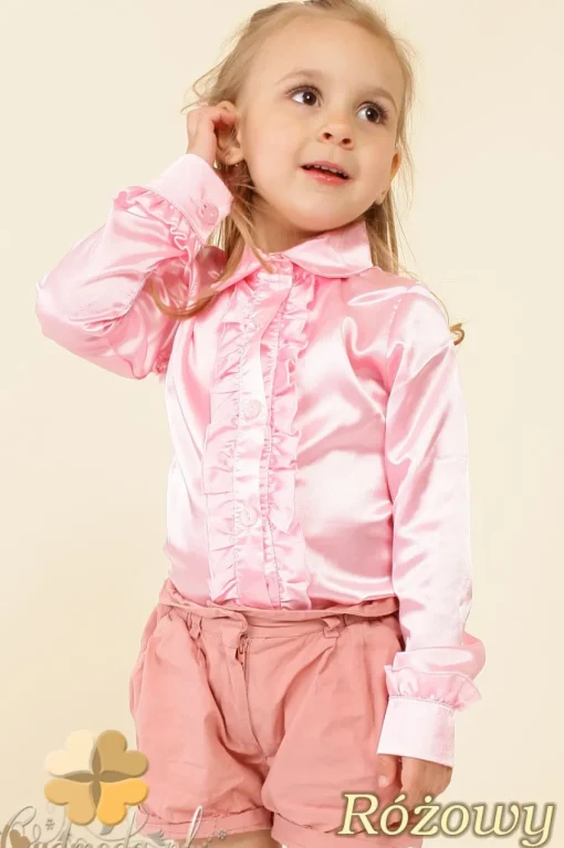 Elegancka dziewczęca koszula falbanki - różowa